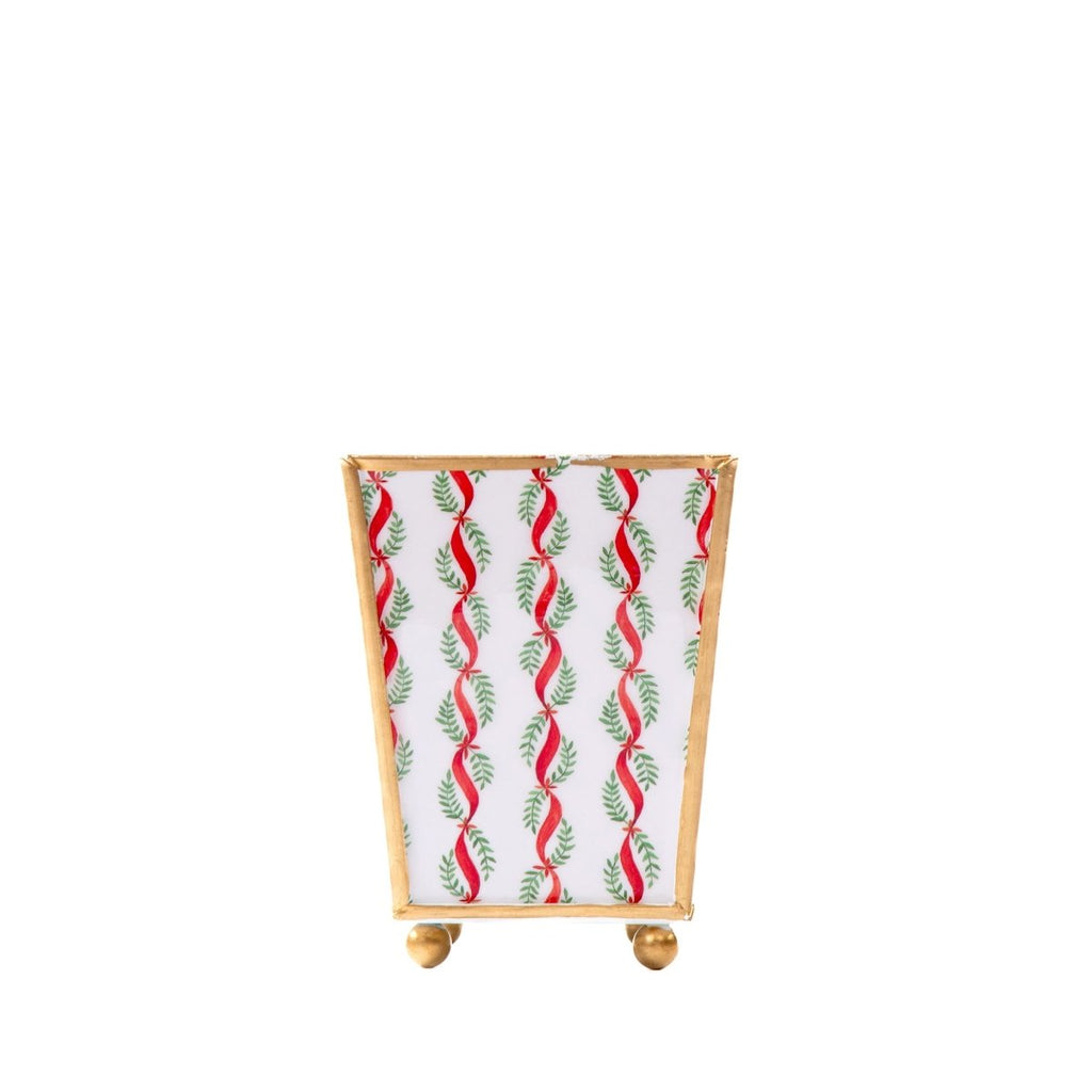 Garland Twist Enameled Red and Green Square Metal Cachepot Planter for Bedroom, Home Office, Kitchen, Living Room - Cachepots from Jaye's Studio