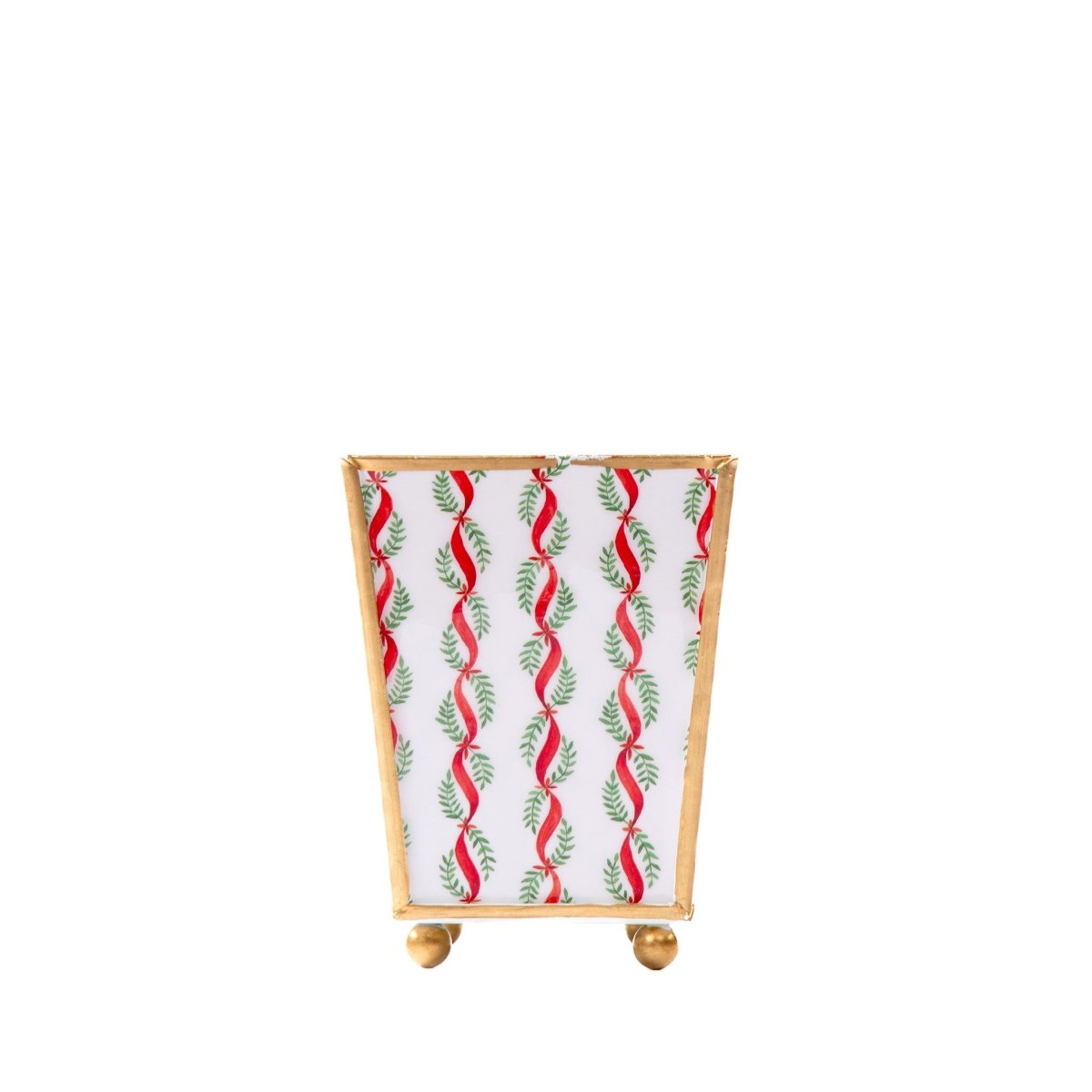 Garland Twist Enameled Red and Green Square Metal Cachepot Planter for Bedroom, Home Office, Kitchen, Living Room - Cachepots from Jaye's Studio