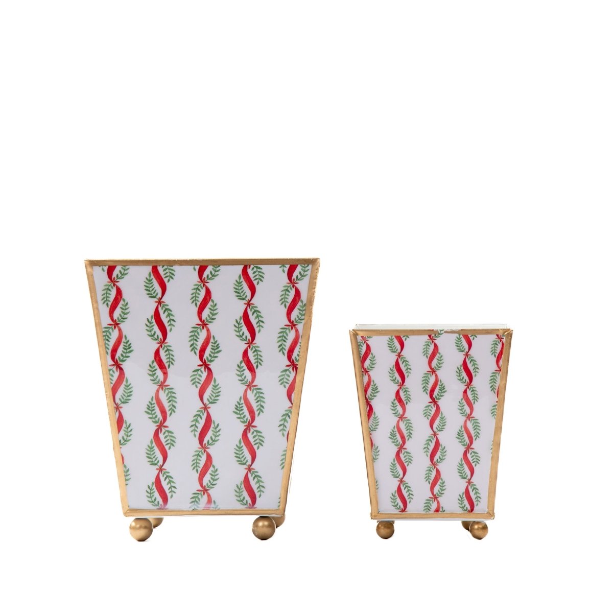 Garland Twist Enameled Red and Green Square Metal Cachepot Planter for Bedroom, Home Office, Kitchen, Living Room - Cachepots from Jaye's Studio