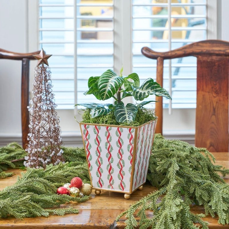 Garland Twist Enameled Red and Green Square Metal Cachepot Planter for Bedroom, Home Office, Kitchen, Living Room - Cachepots from Jaye's Studio