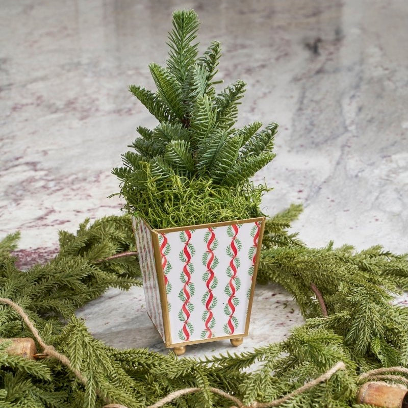 Garland Twist Enameled Red and Green Square Metal Cachepot Planter for Bedroom, Home Office, Kitchen, Living Room - Cachepots from Jaye's Studio