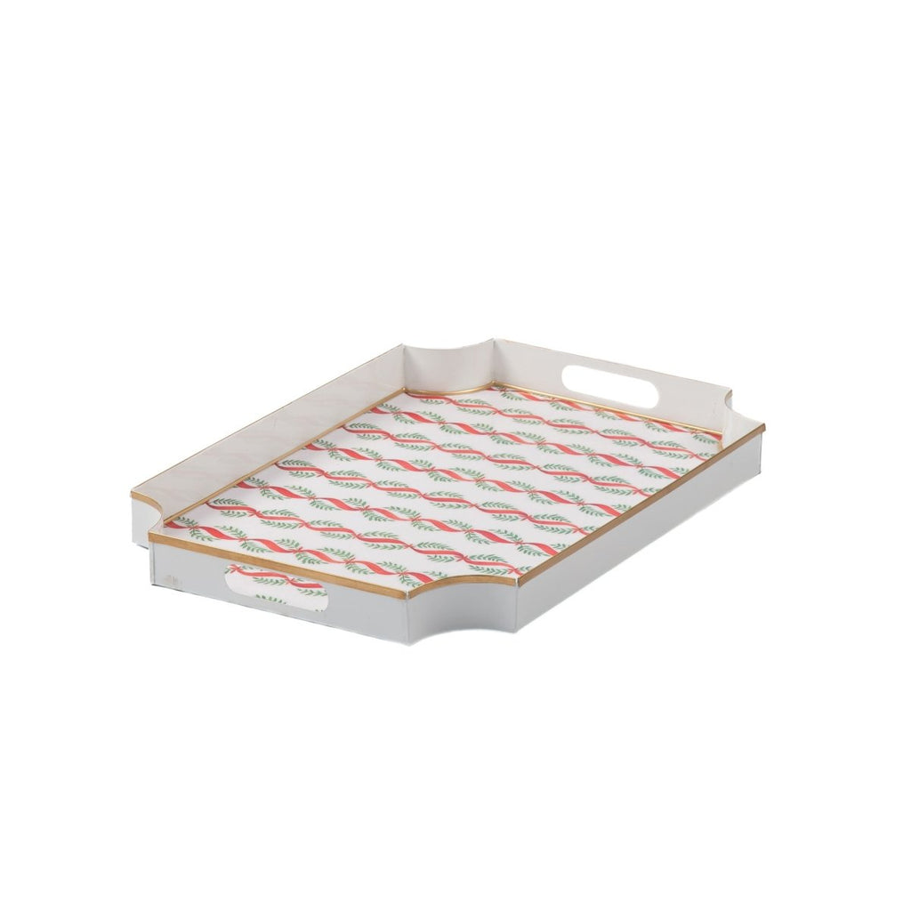 Garland Twist Red and Green Enameled Rectangle Decorative Serving Tray - for Kitchen, Barware, Vanity, Jaye Tray - Serving Trays from Jaye's Studio