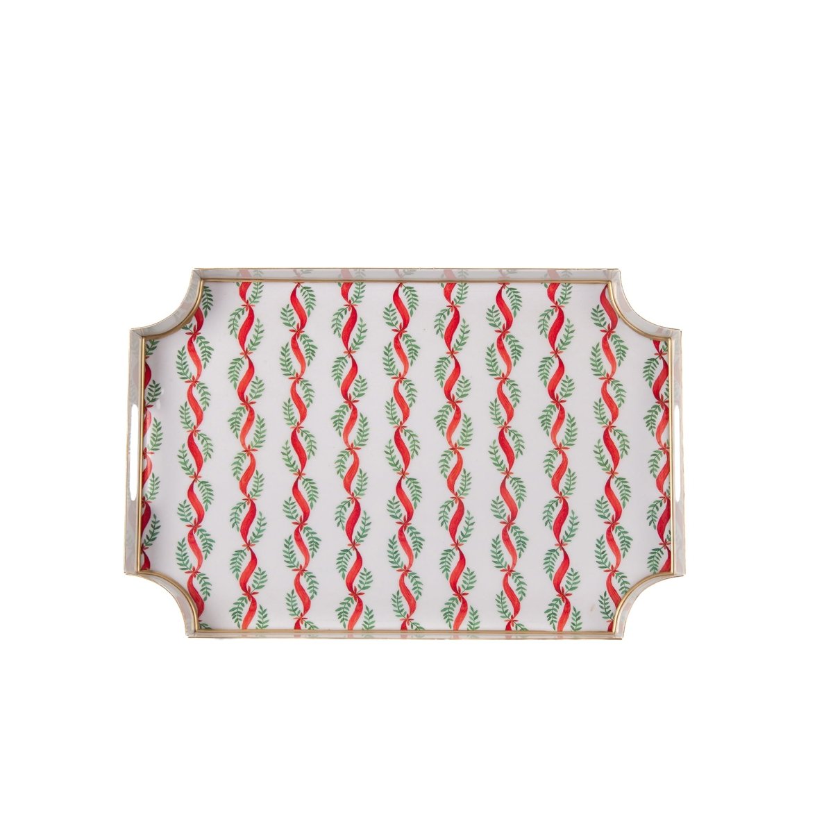 Garland Twist Red and Green Enameled Rectangle Decorative Serving Tray - for Kitchen, Barware, Vanity, Jaye Tray - Serving Trays from Jaye's Studio