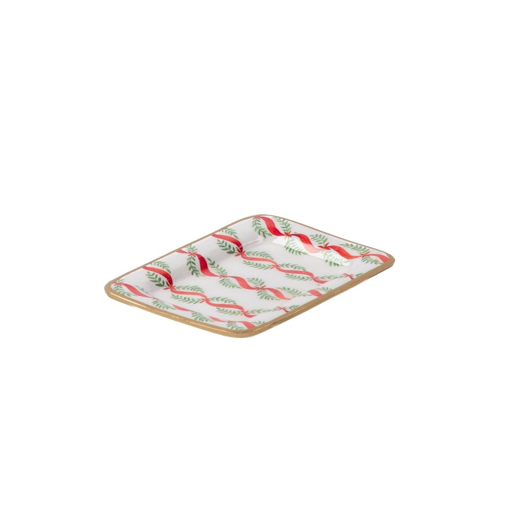 Garland Twist Red and Green Enameled Rectangle Soap Dish, Catch All Tray, Jewelry Tray for Bathroom, Vanity, Sink - Decorative Laney Tray - Trinket Trays from Jaye's Studio