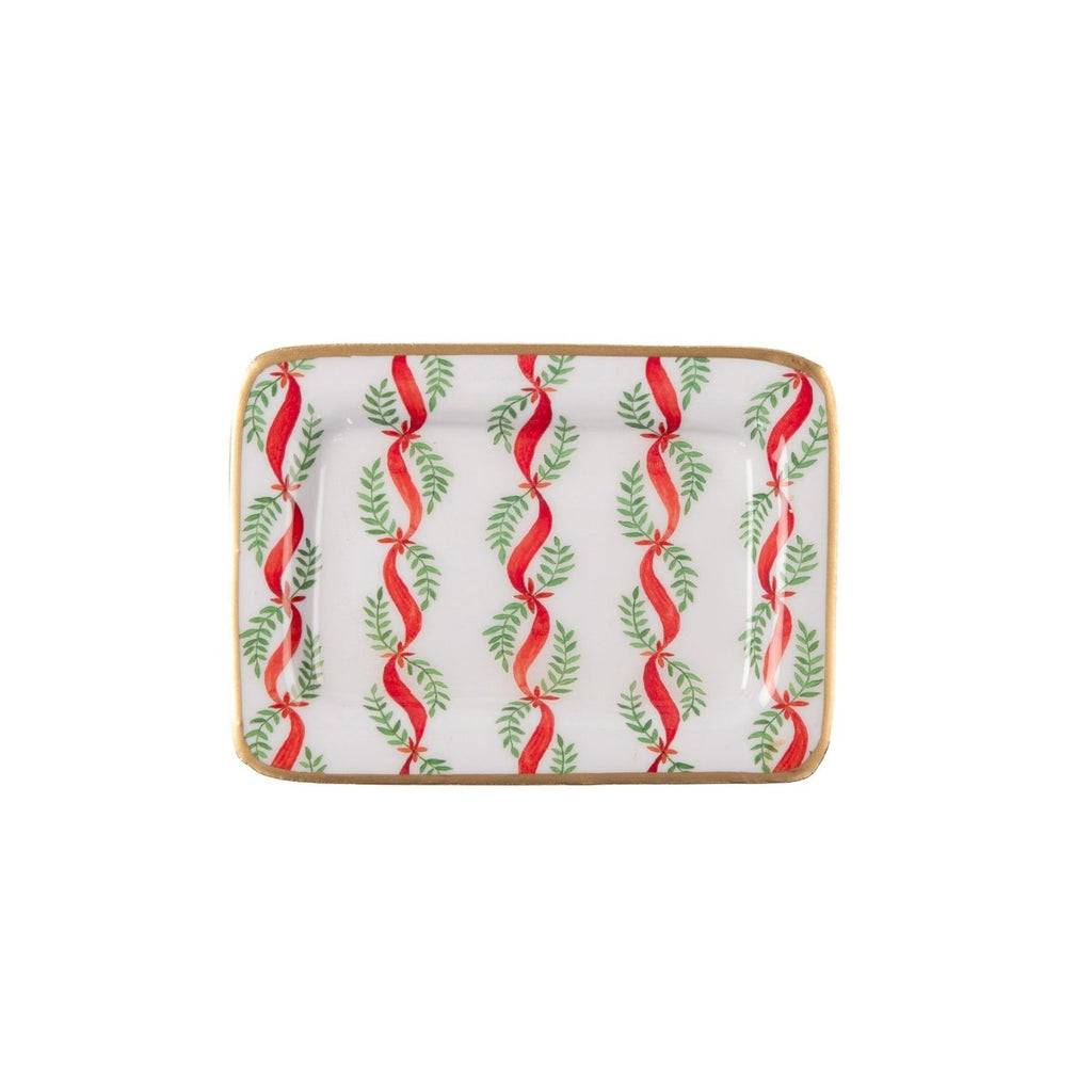Garland Twist Red and Green Enameled Rectangle Soap Dish, Catch All Tray, Jewelry Tray for Bathroom, Vanity, Sink - Decorative Laney Tray - Trinket Trays from Jaye's Studio