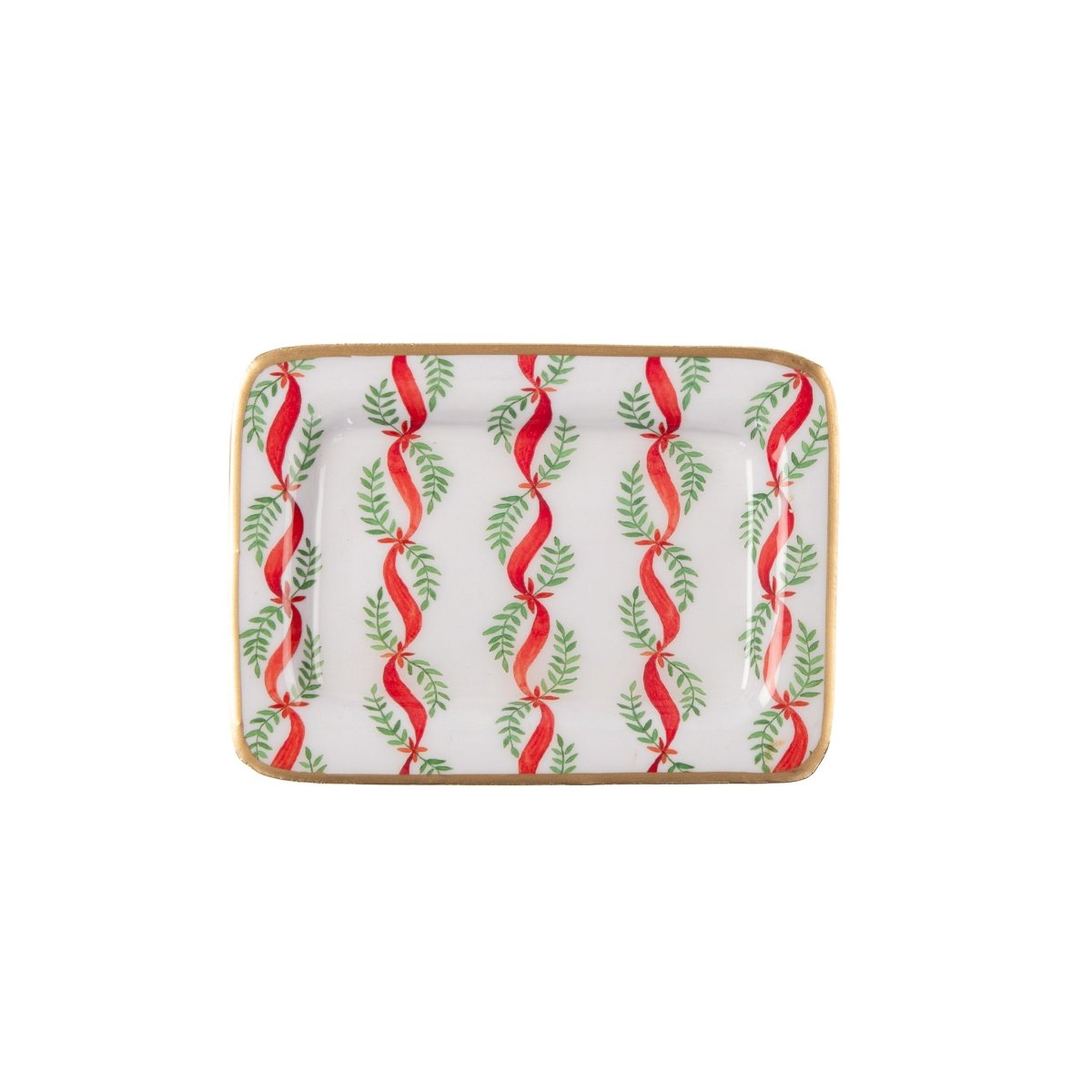 Garland Twist Red and Green Enameled Rectangle Soap Dish, Catch All Tray, Jewelry Tray for Bathroom, Vanity, Sink - Decorative Laney Tray - Trinket Trays from Jaye's Studio
