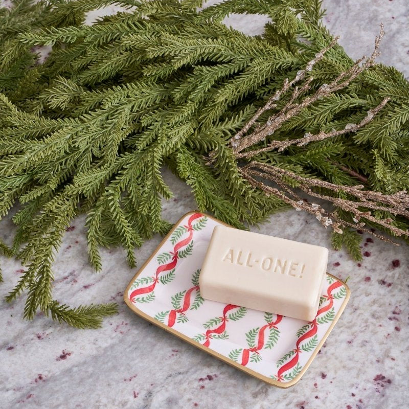 Garland Twist Red and Green Enameled Rectangle Soap Dish, Catch All Tray, Jewelry Tray for Bathroom, Vanity, Sink - Decorative Laney Tray - Trinket Trays from Jaye's Studio