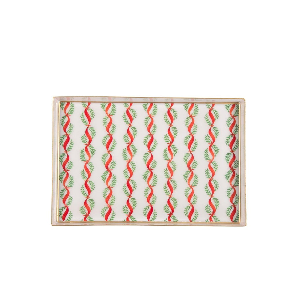 Garland Twist Red and Green Enameled Rectangle Vanity Tray for Bathroom, Vanity, Bedroom - Oliver Decorative Tray - Vanity Trays from Jaye's Studio