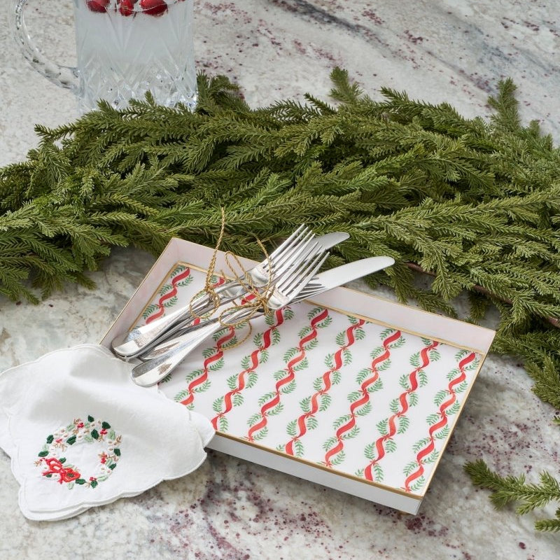 Garland Twist Red and Green Enameled Rectangle Vanity Tray for Bathroom, Vanity, Bedroom - Oliver Decorative Tray - Vanity Trays from Jaye's Studio
