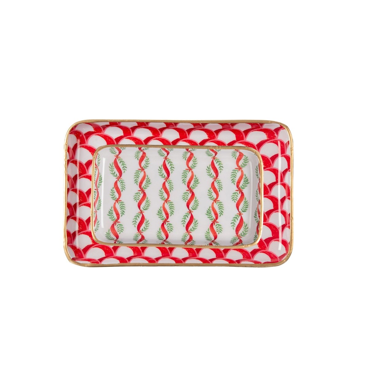 Garland Twist Red and Green Enameled Set of 2 Rectangle Vanity Trays, Catch All Trays - Rowan Decorative Trays - Decorative Trays from Jaye's Studio