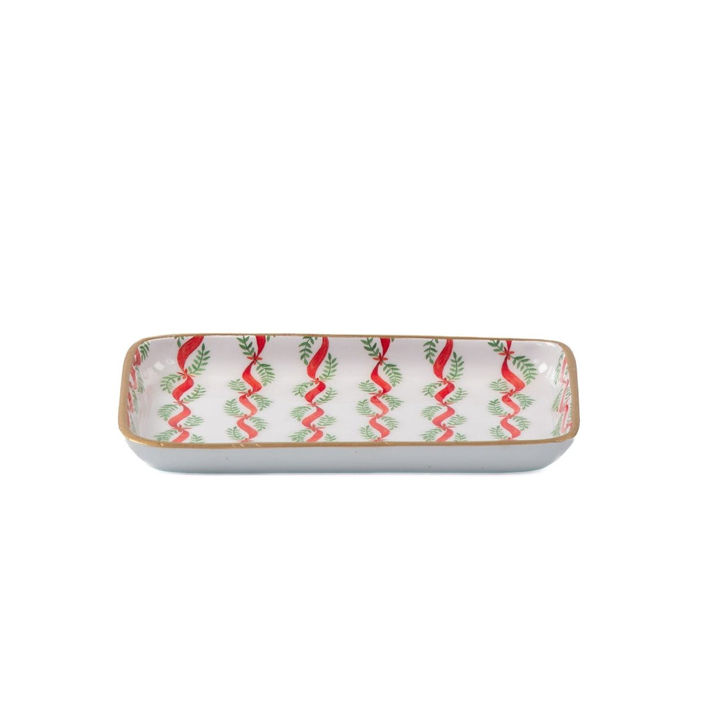 Garland Twist Red and Green Enameled Set of 2 Rectangle Vanity Trays, Catch All Trays - Rowan Decorative Trays - Decorative Trays from Jaye's Studio