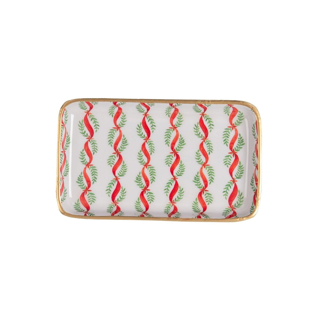 Garland Twist Red and Green Enameled Set of 2 Rectangle Vanity Trays, Catch All Trays - Rowan Decorative Trays - Decorative Trays from Jaye's Studio