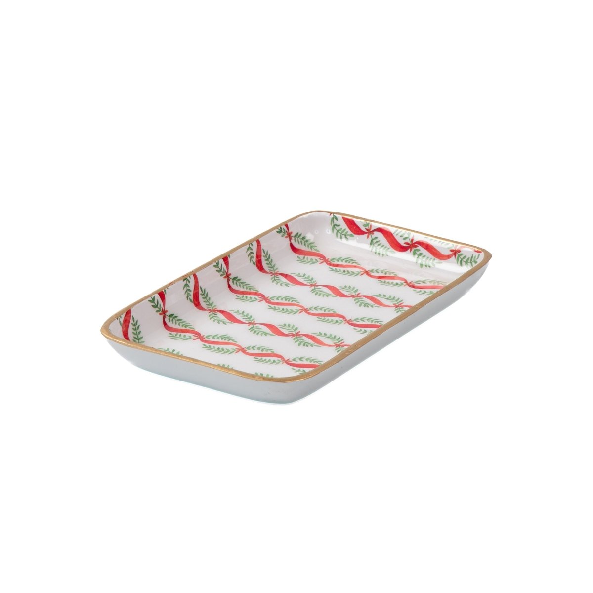 Garland Twist Red and Green Enameled Set of 2 Rectangle Vanity Trays, Catch All Trays - Rowan Decorative Trays - Decorative Trays from Jaye's Studio