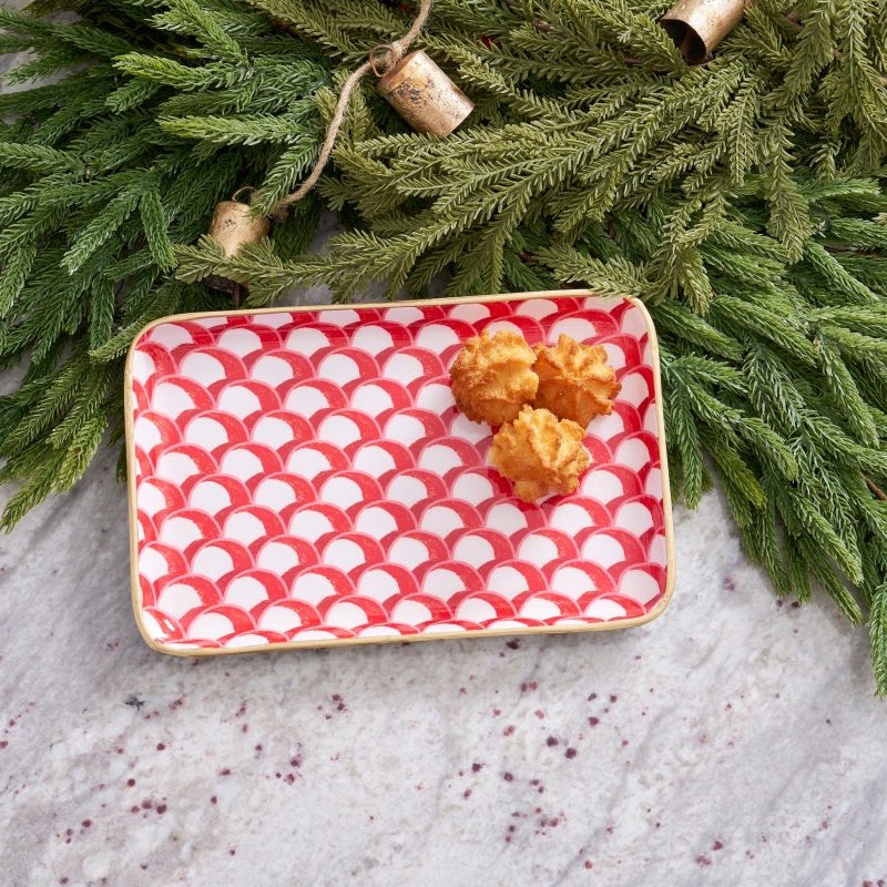 Garland Twist Red and Green Enameled Set of 2 Rectangle Vanity Trays, Catch All Trays - Rowan Decorative Trays - Decorative Trays from Jaye's Studio
