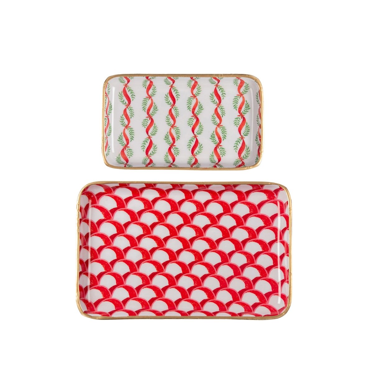 Garland Twist Red and Green Enameled Set of 2 Rectangle Vanity Trays, Catch All Trays - Rowan Decorative Trays - Decorative Trays from Jaye's Studio