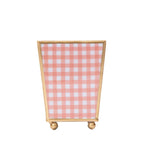 Gingham Enameled Coral Square Metal Cachepot Planter for Bedroom, Home Office, Kitchen, Living Room - Cachepots from Jaye's Studio