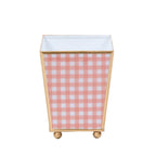Gingham Enameled Coral Square Metal Cachepot Planter for Bedroom, Home Office, Kitchen, Living Room - Cachepots from Jaye's Studio