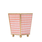 Gingham Enameled Coral Square Metal Cachepot Planter for Bedroom, Home Office, Kitchen, Living Room - Cachepots from Jaye's Studio