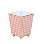 Gingham Enameled Coral Square Metal Cachepot Planter for Bedroom, Home Office, Kitchen, Living Room - Cachepots from Jaye's Studio