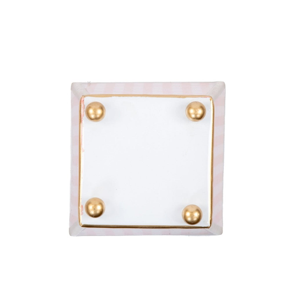 Gingham Enameled Coral Square Metal Cachepot Planter for Bedroom, Home Office, Kitchen, Living Room - Cachepots from Jaye's Studio