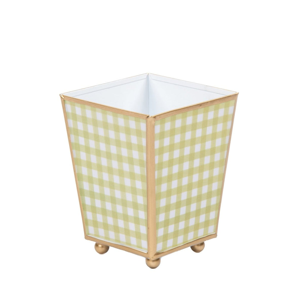 Gingham Enameled Hearts of Palm Square Metal Cachepot Planter for Bedroom, Home Office, Kitchen, Living Room - Cachepots from Jaye's Studio