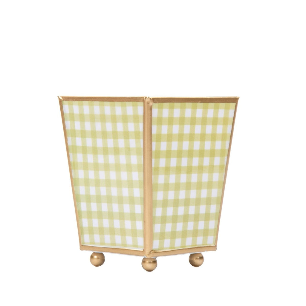 Gingham Enameled Hearts of Palm Square Metal Cachepot Planter for Bedroom, Home Office, Kitchen, Living Room - Cachepots from Jaye's Studio