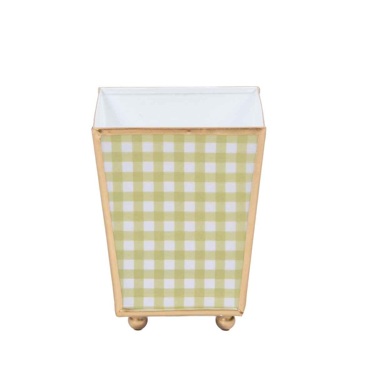 Gingham Enameled Hearts of Palm Square Metal Cachepot Planter for Bedroom, Home Office, Kitchen, Living Room - Cachepots from Jaye's Studio