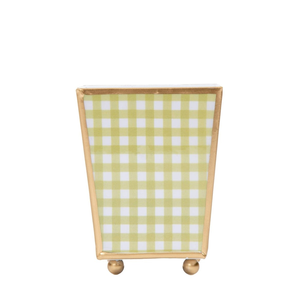 Gingham Enameled Hearts of Palm Square Metal Cachepot Planter for Bedroom, Home Office, Kitchen, Living Room - Cachepots from Jaye's Studio