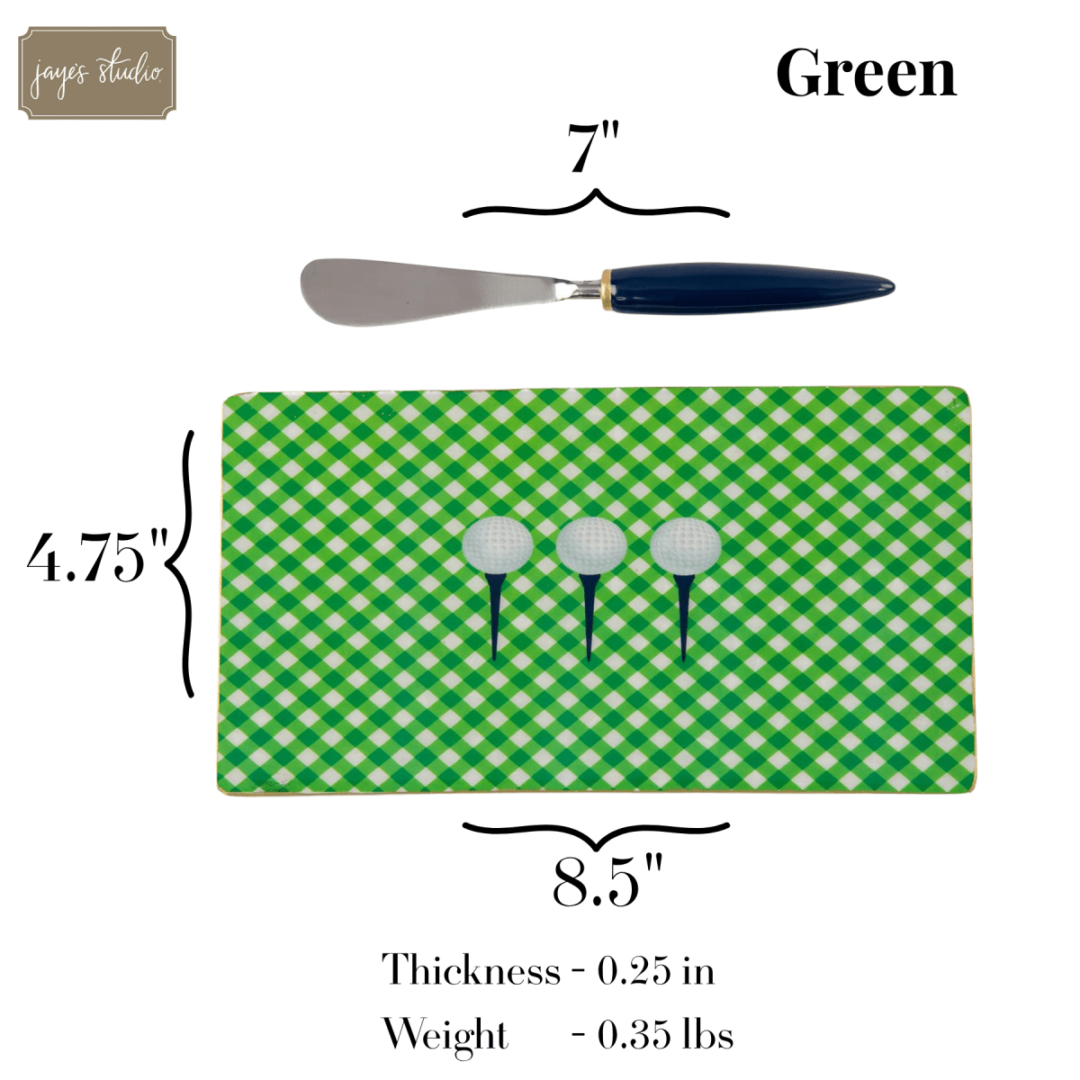Golf Tea Time Enameled Green Charcuterie Board, Wooden Cutting Board, Barware, Chopping Board for Serving and Food Prep - Tee Time - Charcuterie Board from Jaye's Studio