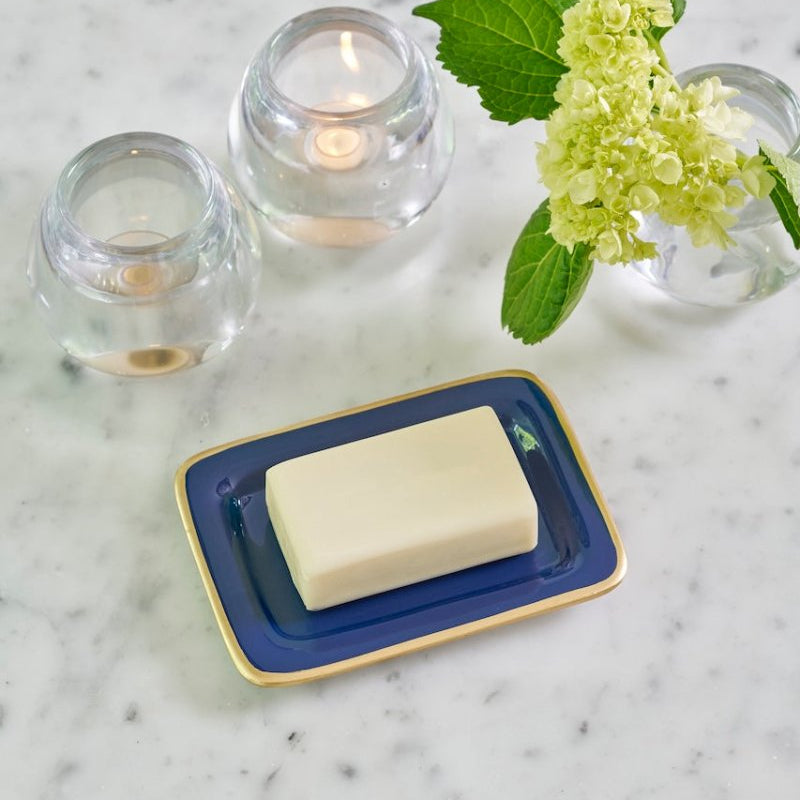 Gracie Blue / Indigo Blue Enameled Rectangle Soap Dish, Catch All Tray, Jewelry Tray for Bathroom, Vanity, Sink - Decorative Laney Tray - from Jaye's Studio