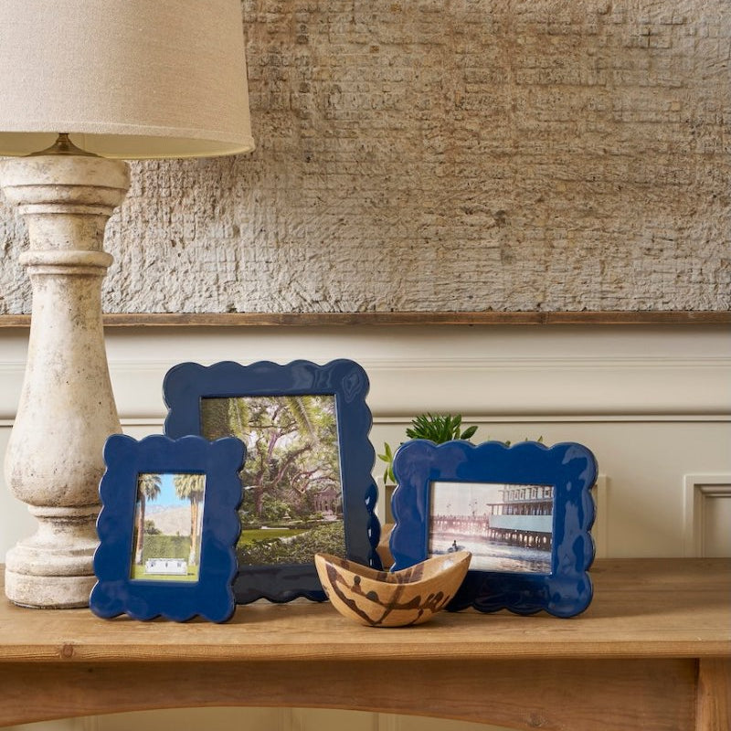 Gracie Blue / Indigo Blue Scalloped Rectangular Metal Photo Frame, Picture Frame for Home, Bedroom, Home Office - Photo & Picture Frames from Jaye's Studio