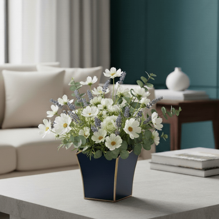 Gracie Blue Square Metal Cachepot For Bedroom, Office, Kitchen, Living Room - Gracie Scarlette Collection - Cachepots from Jaye's Studio