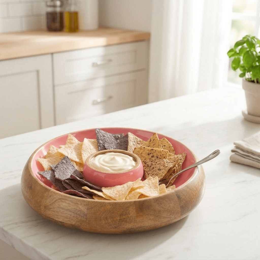 Gracie Chip & Dip Set - Mango Wood & Pink Enamel - from Jaye's Studio