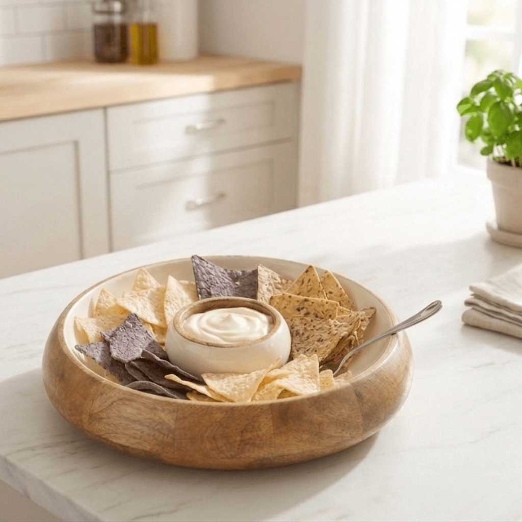 Gracie Chip & Dip Set - Mango Wood & White Enamel - from Jaye's Studio