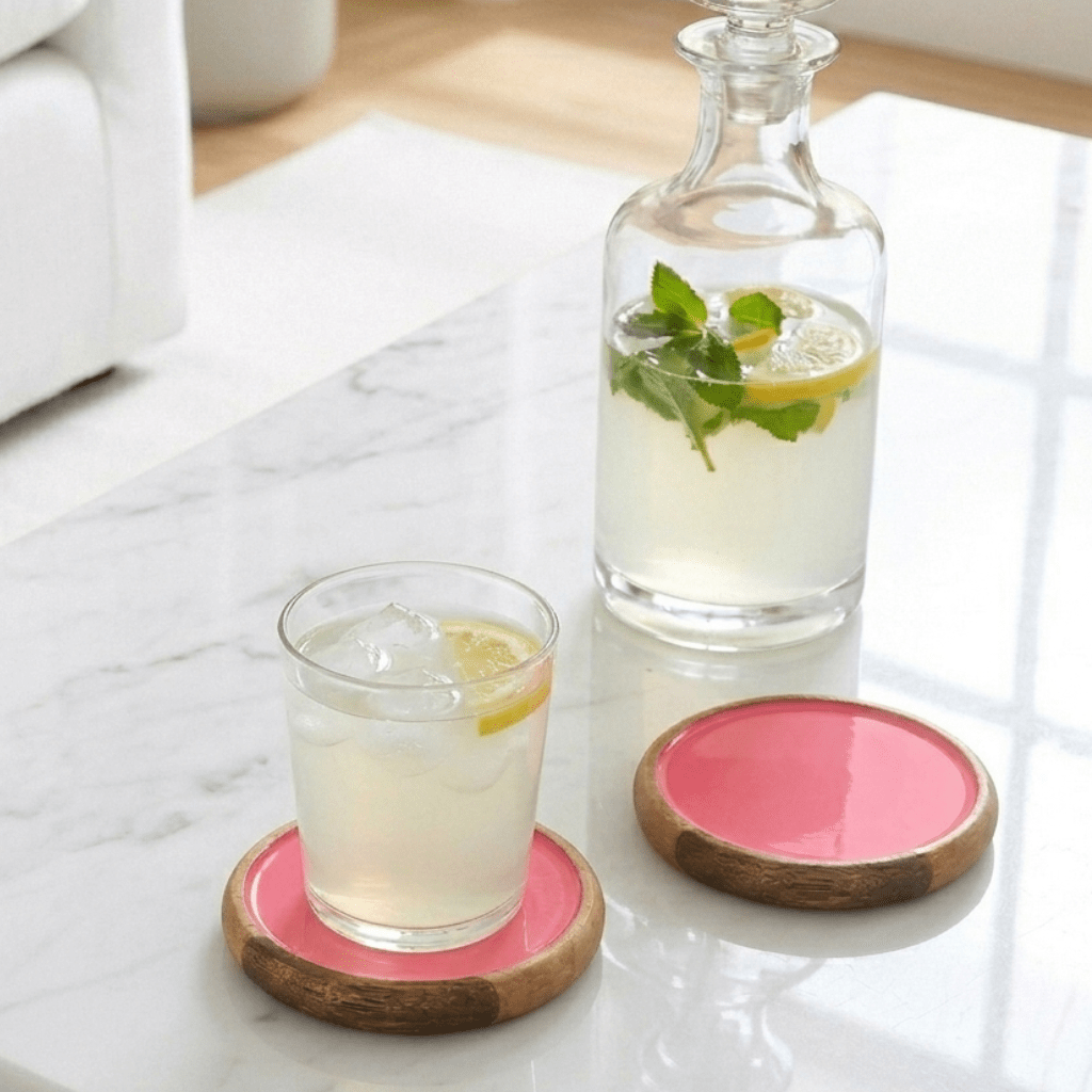 Gracie Coaster Set - Mango Wood & Pink Enamel | Set of 4 - from Jaye's Studio
