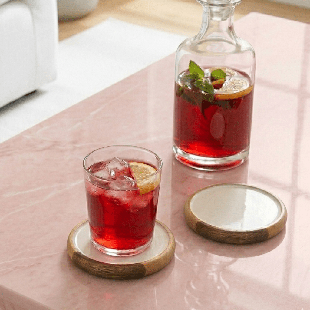 Gracie Coaster Set - Mango Wood & White Enamel | Set of 4 - from Jaye's Studio