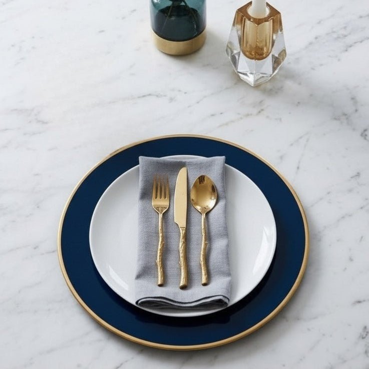 Gracie Enameled Blue / Indigo Blue Charger Plate for Dinnerware, Place setting (4 pack) - Decorative Plates from Jaye's Studio
