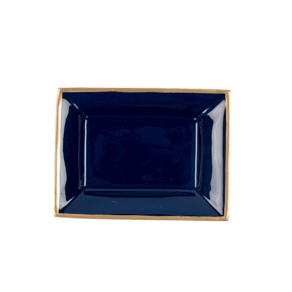 Gracie Enameled Blue / Indigo Blue Rectangle Catch All Tray, Jewelry Tray for Bathroom, Vanity - Decorative Landry Tray - from Jaye's Studio