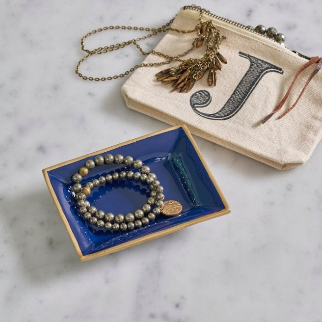 Gracie Enameled Blue / Indigo Blue Rectangle Catch All Tray, Jewelry Tray for Bathroom, Vanity - Decorative Landry Tray - from Jaye's Studio