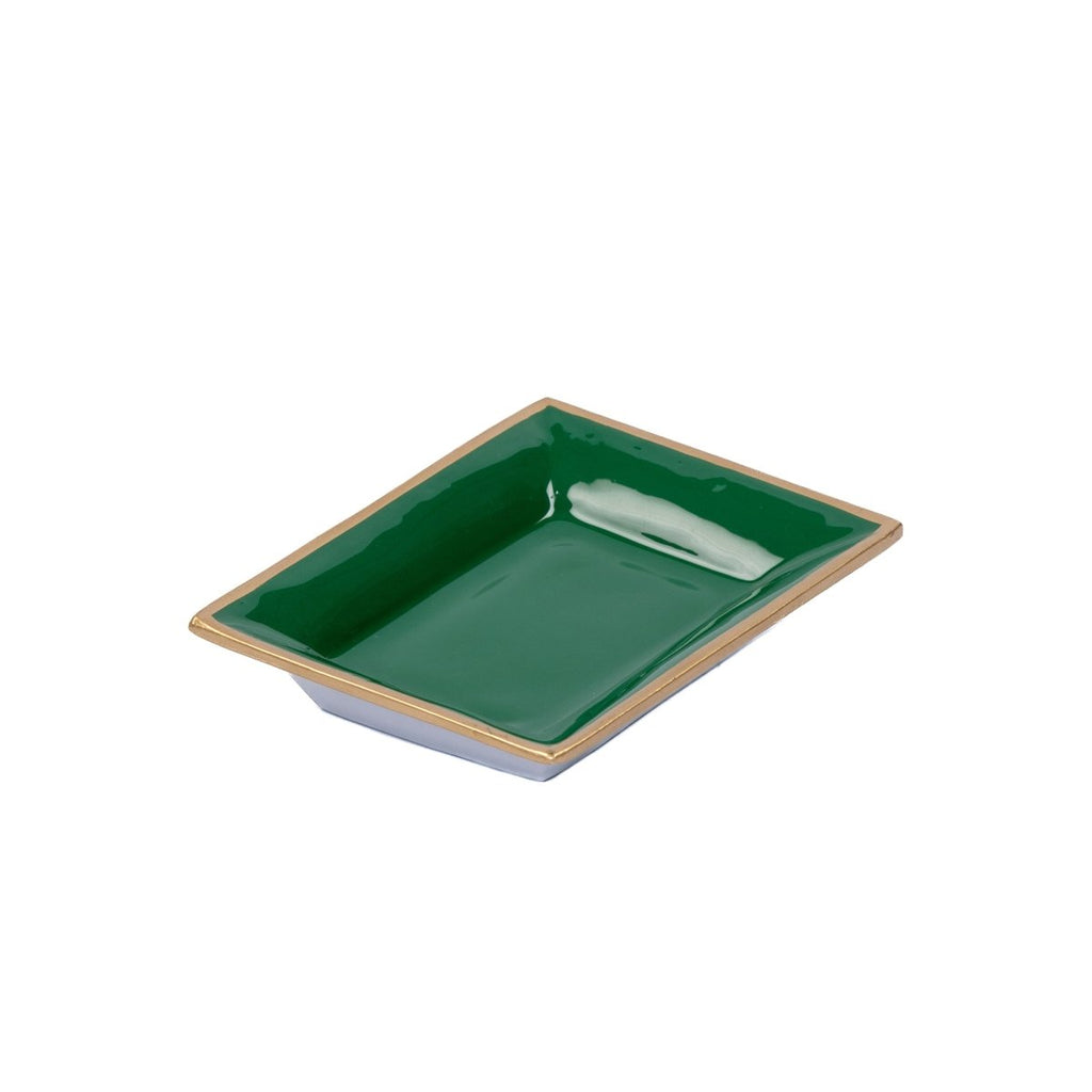 Gracie Enameled Green / Emerald Green Rectangle Catch All Tray, Jewelry Tray for Bathroom, Vanity - Decorative Landry Tray - from Jaye's Studio