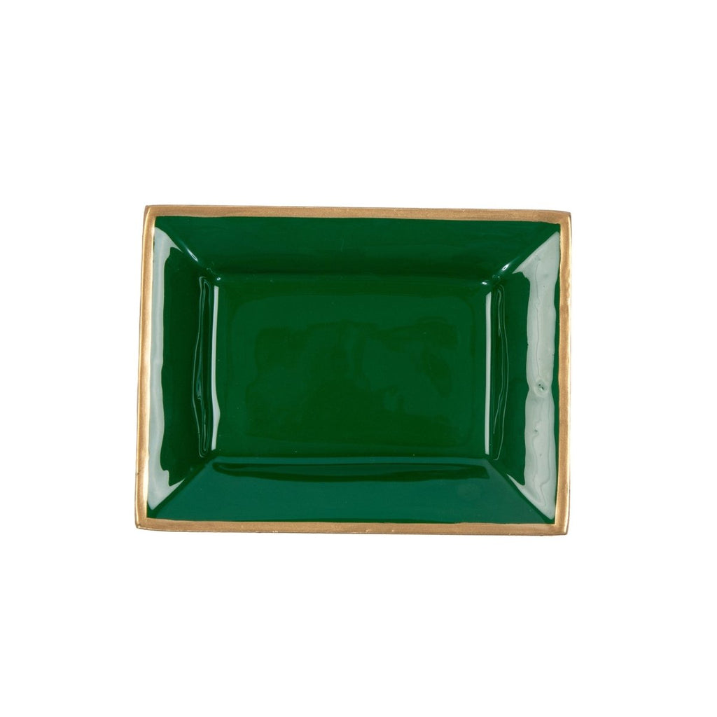Gracie Enameled Green / Emerald Green Rectangle Catch All Tray, Jewelry Tray for Bathroom, Vanity - Decorative Landry Tray - from Jaye's Studio