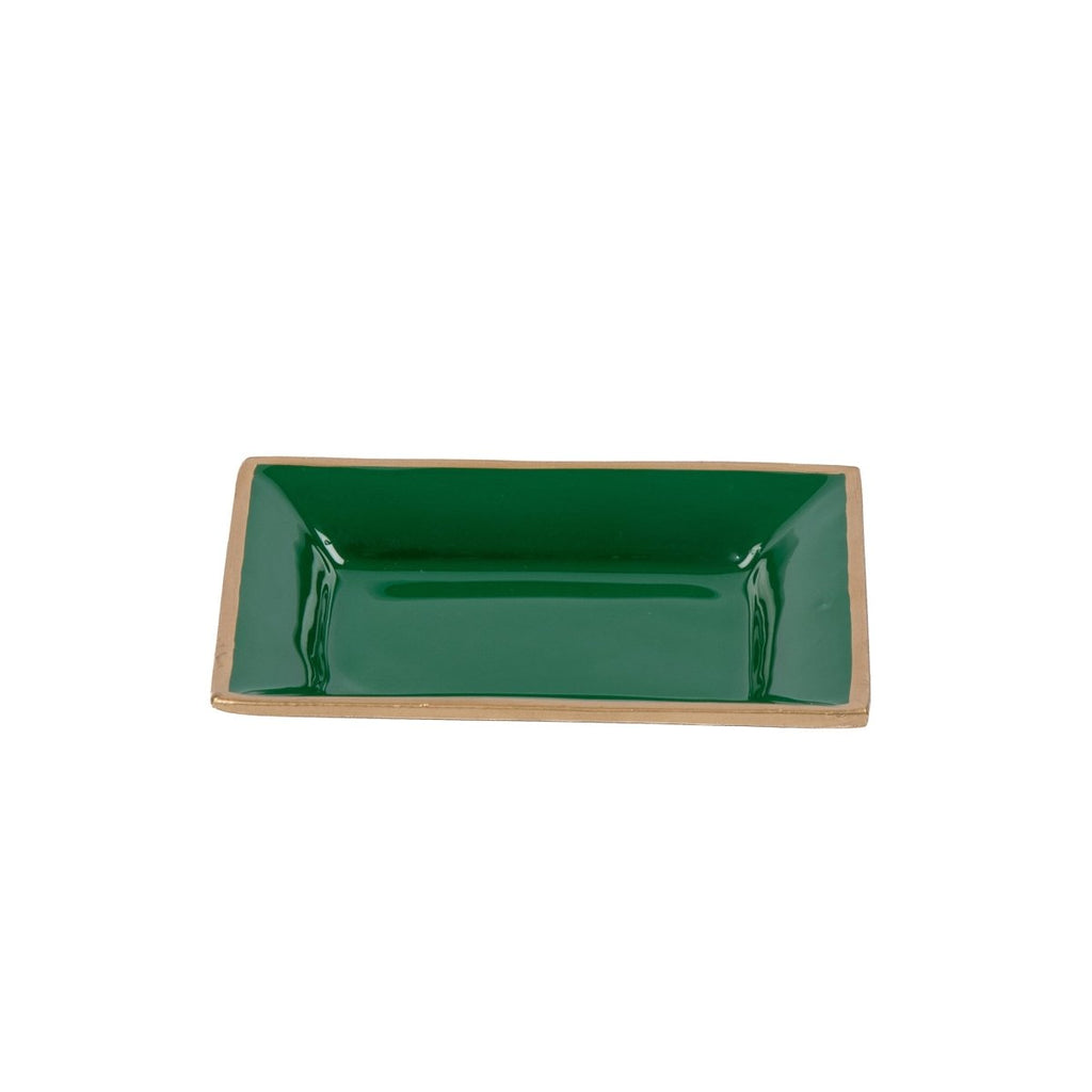 Gracie Enameled Green / Emerald Green Rectangle Catch All Tray, Jewelry Tray for Bathroom, Vanity - Decorative Landry Tray - from Jaye's Studio