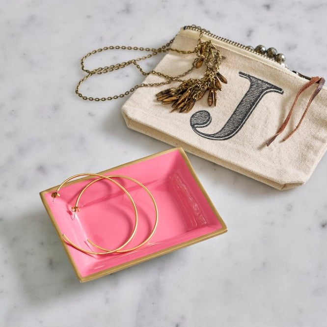 Gracie Enameled Pink Rectangle Catch All Tray, Jewelry Tray for Bathroom, Vanity - Decorative Landry Tray - from Jaye's Studio