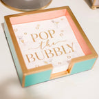Gracie Enameled Turquoise and Blush Square Wooden Cocktail Napkin Tray for Barware, Serving, Entertaining - Amelia Decorative Tray - Serving Trays from Jaye's Studio