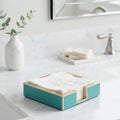 Gracie Enameled Turquoise and Blush Square Wooden Cocktail Napkin Tray for Barware, Serving, Entertaining - Amelia Decorative Tray - Serving Trays from Jaye's Studio