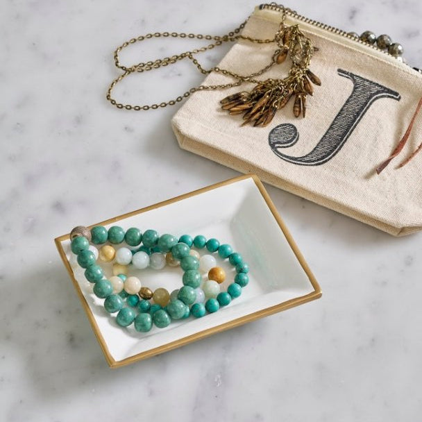 Gracie Enameled White Rectangle Catch All Tray, Jewelry Tray for Bathroom, Vanity - Decorative Landry Tray - from Jaye's Studio