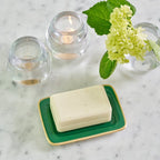 Gracie Green / Emerald Green Enameled Rectangle Soap Dish, Catch All Tray, Jewelry Tray for Bathroom, Vanity, Sink - Decorative Laney Tray - from Jaye's Studio