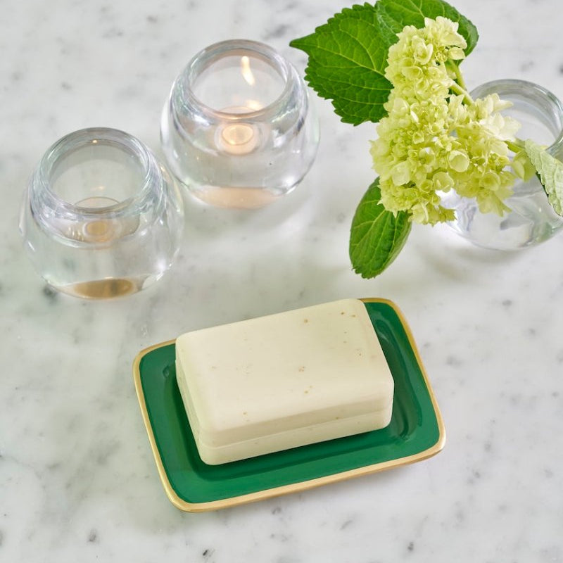 Gracie Green / Emerald Green Enameled Rectangle Soap Dish, Catch All Tray, Jewelry Tray for Bathroom, Vanity, Sink - Decorative Laney Tray - from Jaye's Studio