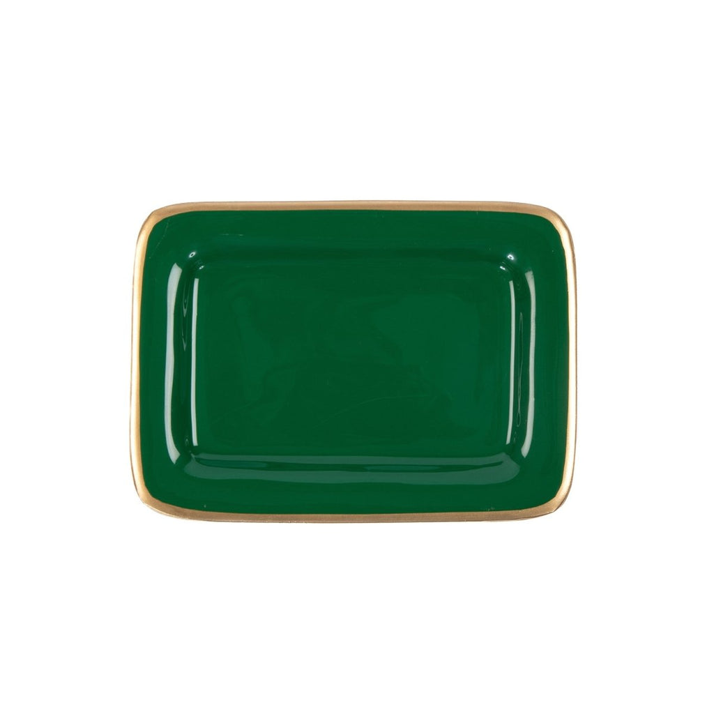 Gracie Green / Emerald Green Enameled Rectangle Soap Dish, Catch All Tray, Jewelry Tray for Bathroom, Vanity, Sink - Decorative Laney Tray - from Jaye's Studio