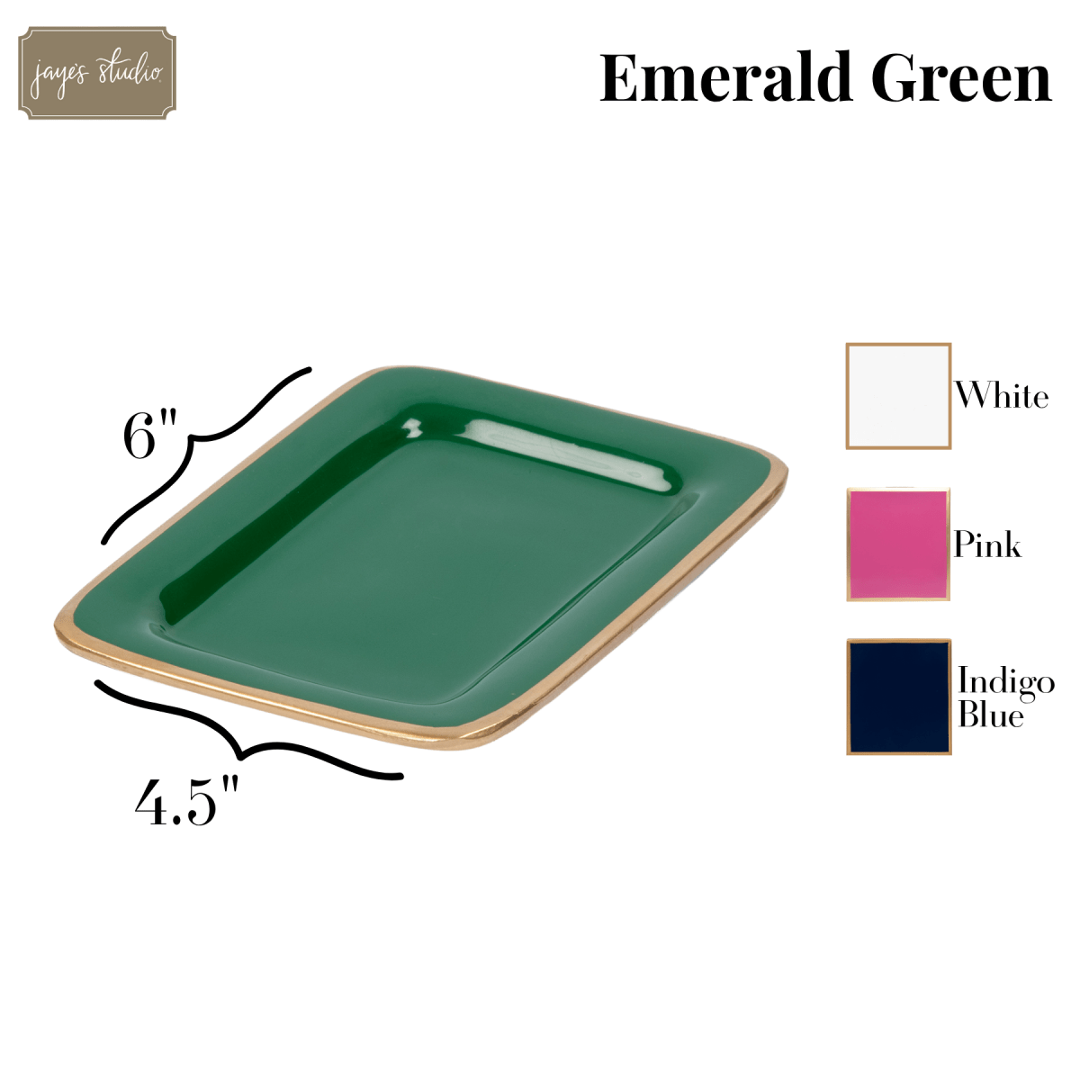 Gracie Green / Emerald Green Enameled Rectangle Soap Dish, Catch All Tray, Jewelry Tray for Bathroom, Vanity, Sink - Decorative Laney Tray - from Jaye's Studio
